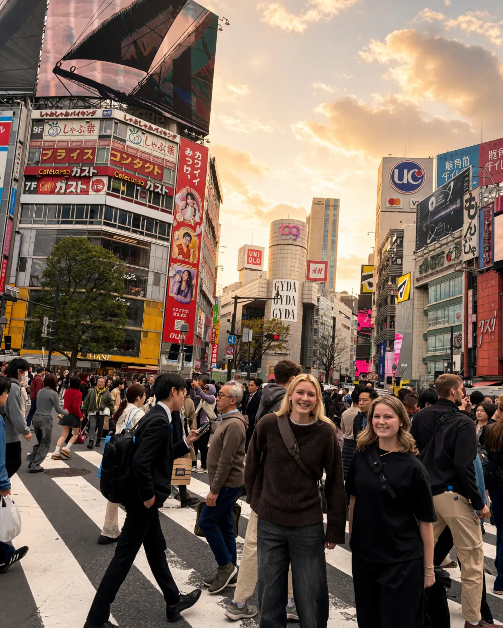 Veninder fra gruppen på vej gennem Tokyo